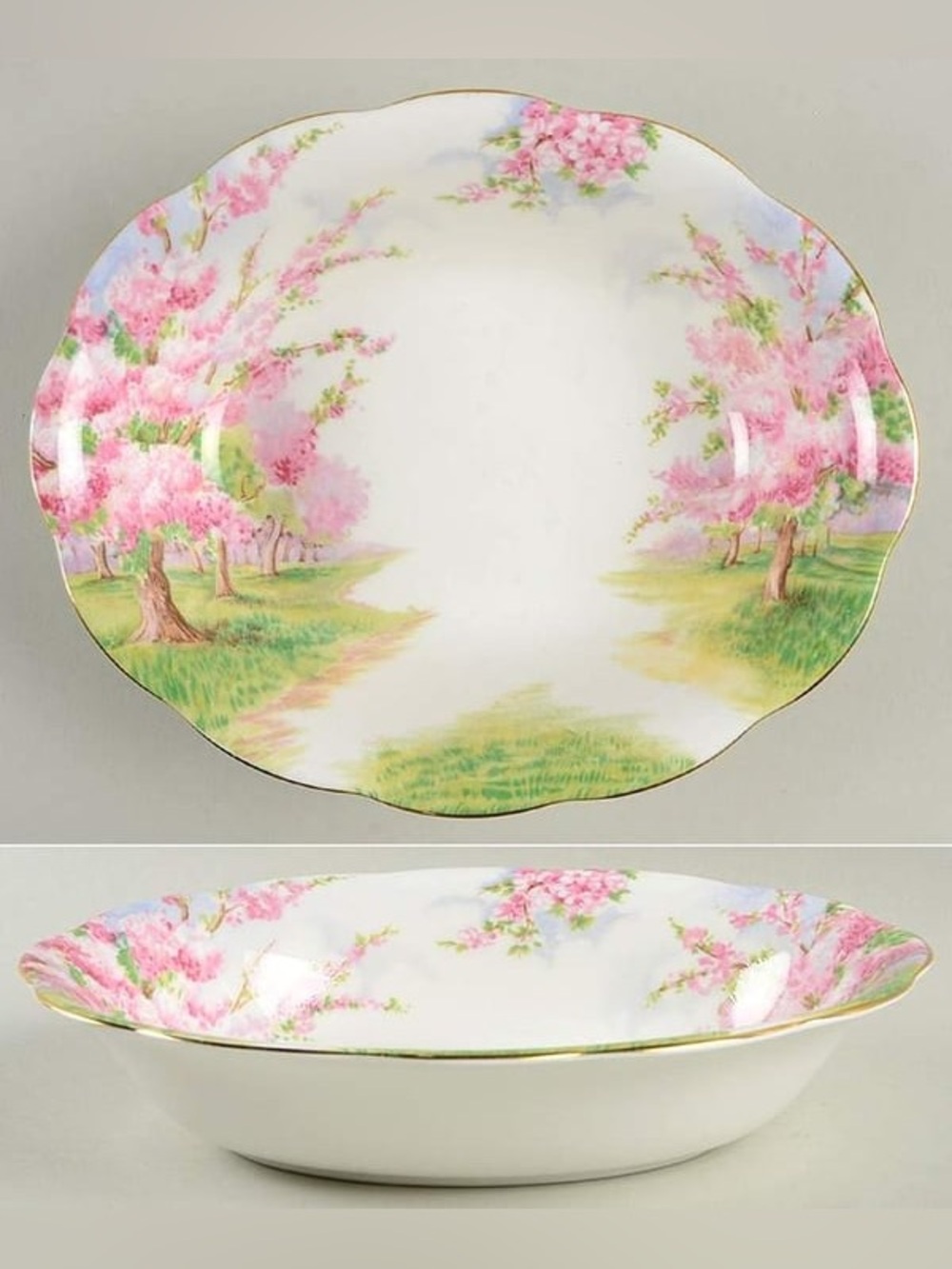 Vintage Royal Albert Blossom Time Floral Oval Serving Bowl with Gold Trim